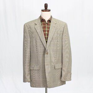 Tasso Elba 46L Beige Blazer Sport Coat Jacket 2-Button Check T925